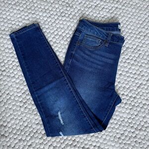 Harper Blue Mid Rise Skinny‎ Jeans with Stretch and Distressed Details